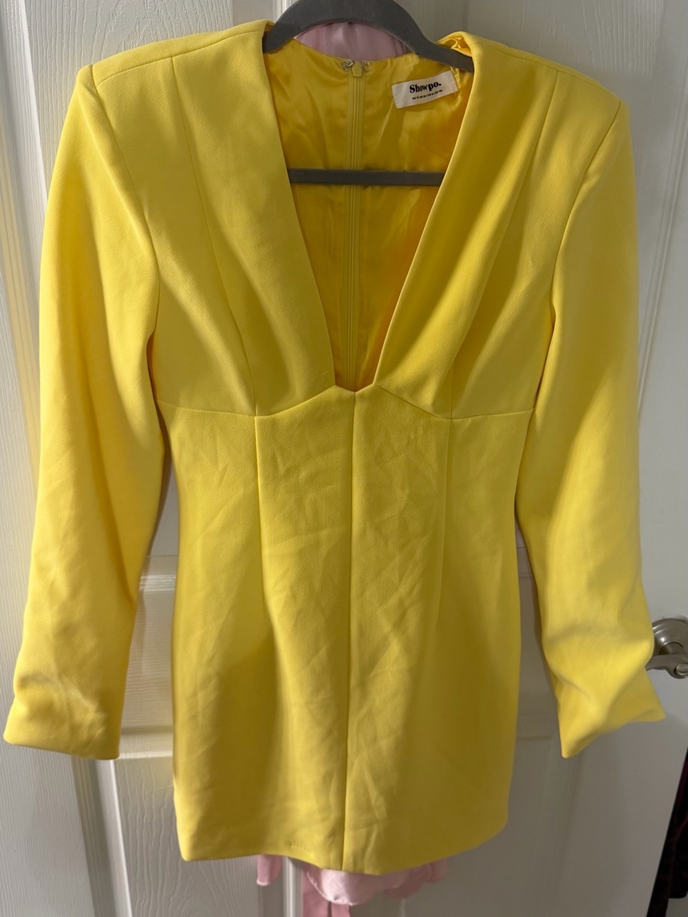 Showpo Yellow Long Sleeve Deep V Dress